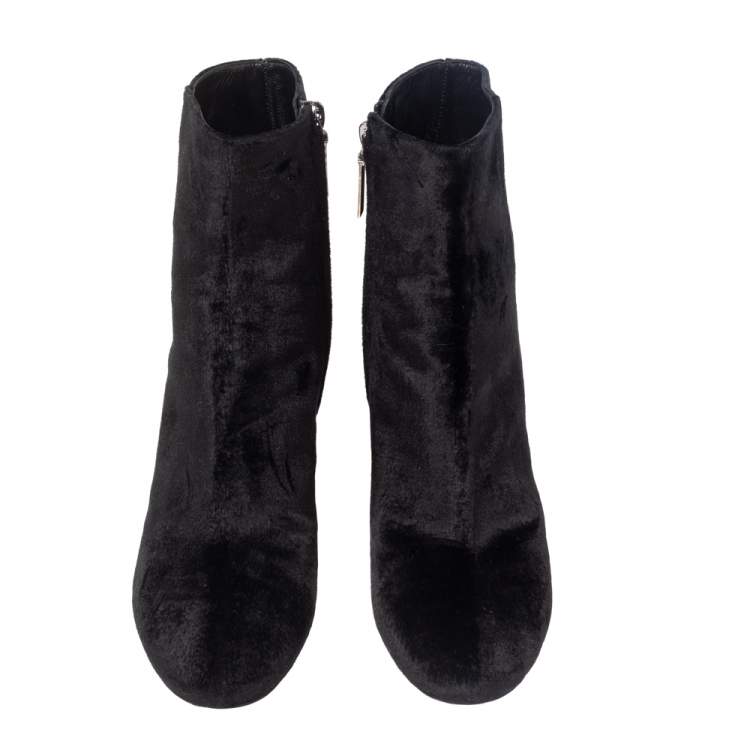 Pre Owned Saint Laurent Black Velvet Loulou Ankle Boots Size 37