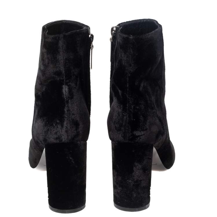 Pre Owned Saint Laurent Black Velvet Loulou Ankle Boots Size 37