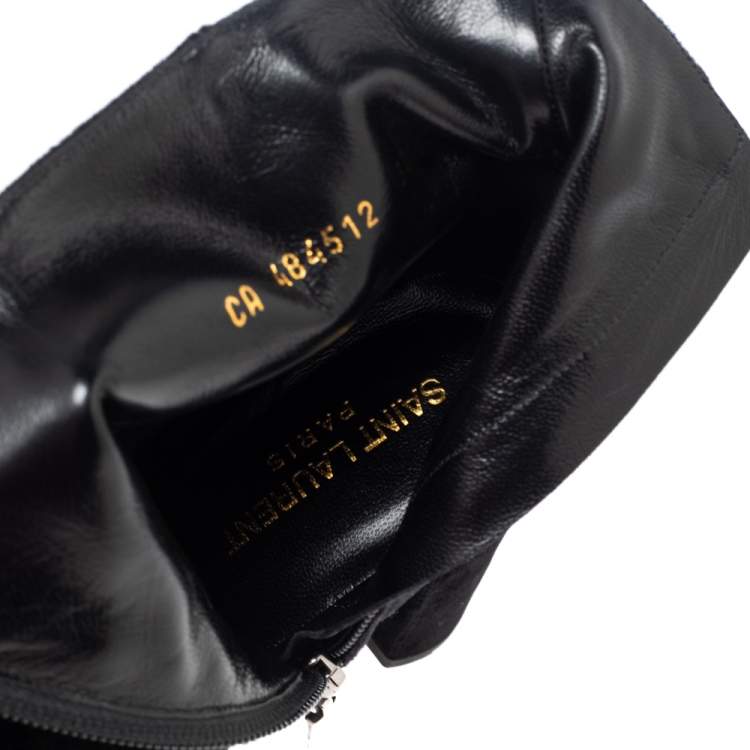 Pre Owned Saint Laurent Black Velvet Loulou Ankle Boots Size 37