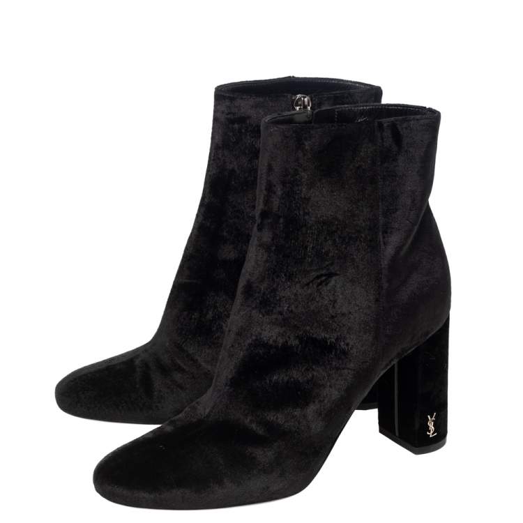Pre Owned Saint Laurent Black Velvet Loulou Ankle Boots Size 37