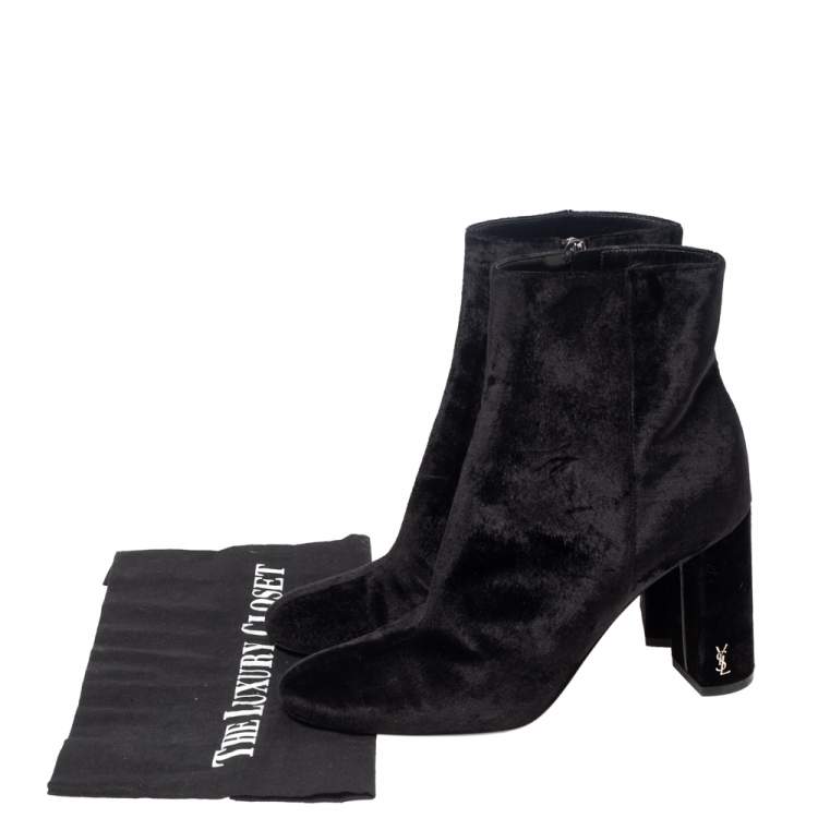 Pre Owned Saint Laurent Black Velvet Loulou Ankle Boots Size 37