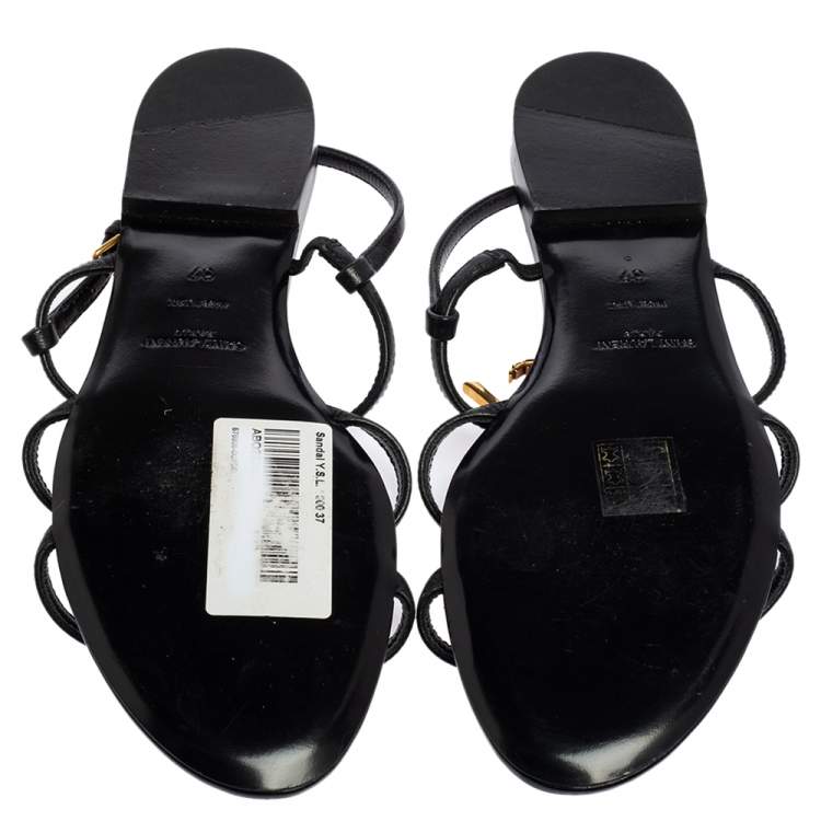 Pre Owned Yves Saint Laurent Cassandra Black Leather  Logo Slingback Sandals Size 37