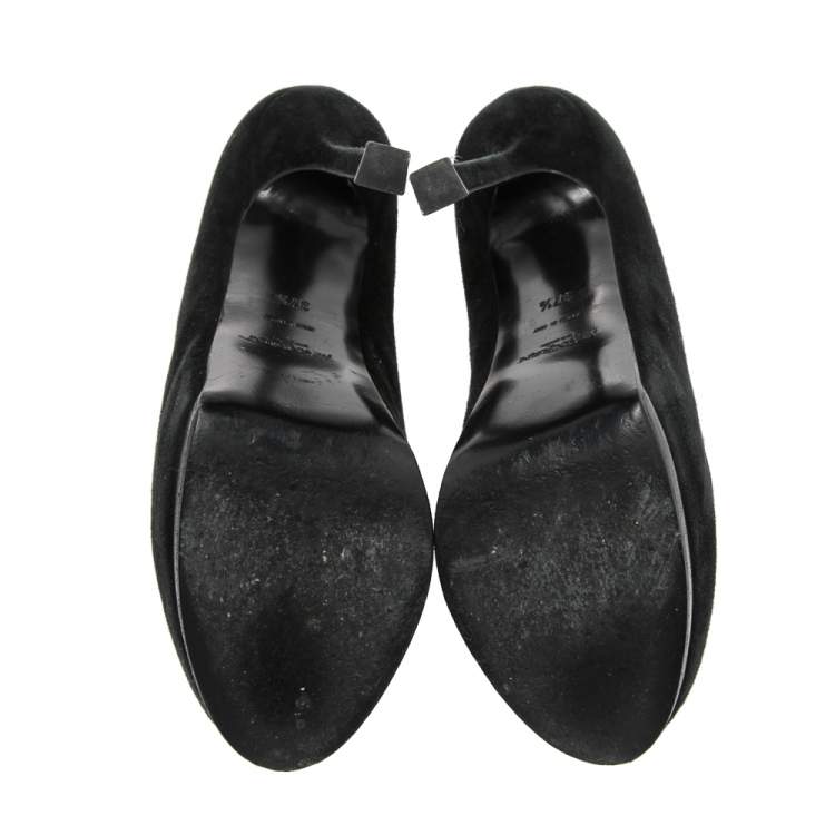 Pre Owned Saint Laurent Paris Black Leather Tribtoo Platform Pumps Size 37.5