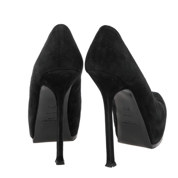 Pre Owned Saint Laurent Paris Black Leather Tribtoo Platform Pumps Size 37.5