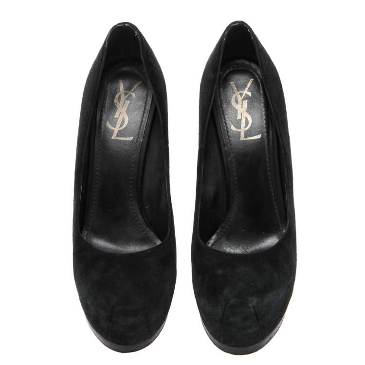 Pre Owned Saint Laurent Paris Black Leather Tribtoo Platform Pumps Size 37.5