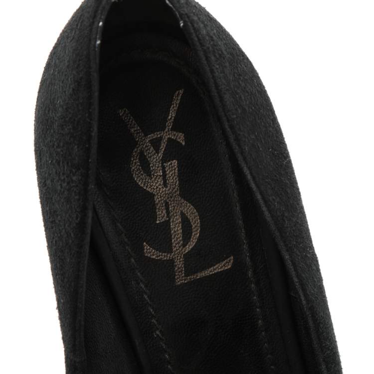 Pre Owned Saint Laurent Paris Black Leather Tribtoo Platform Pumps Size 37.5