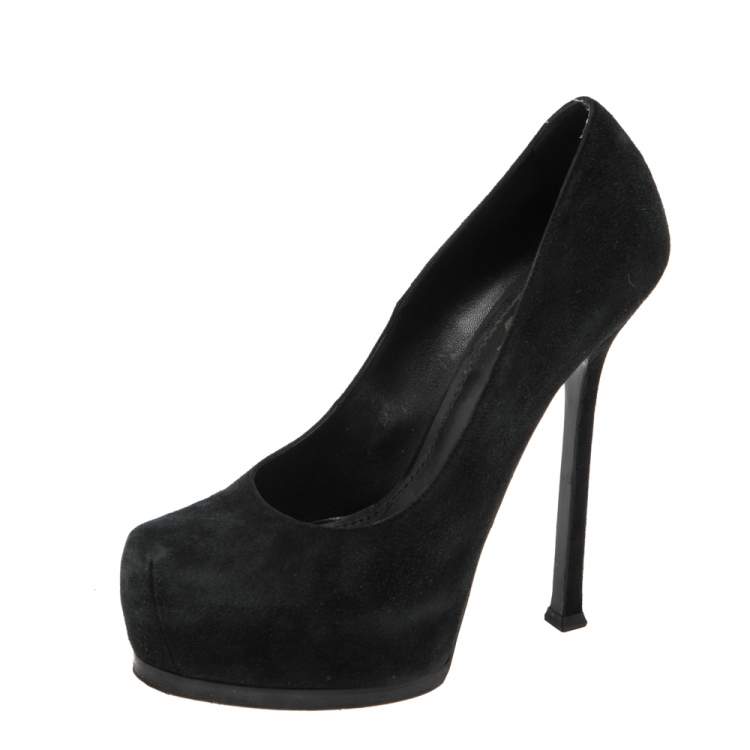 Pre Owned Saint Laurent Paris Black Leather Tribtoo Platform Pumps Size 37.5