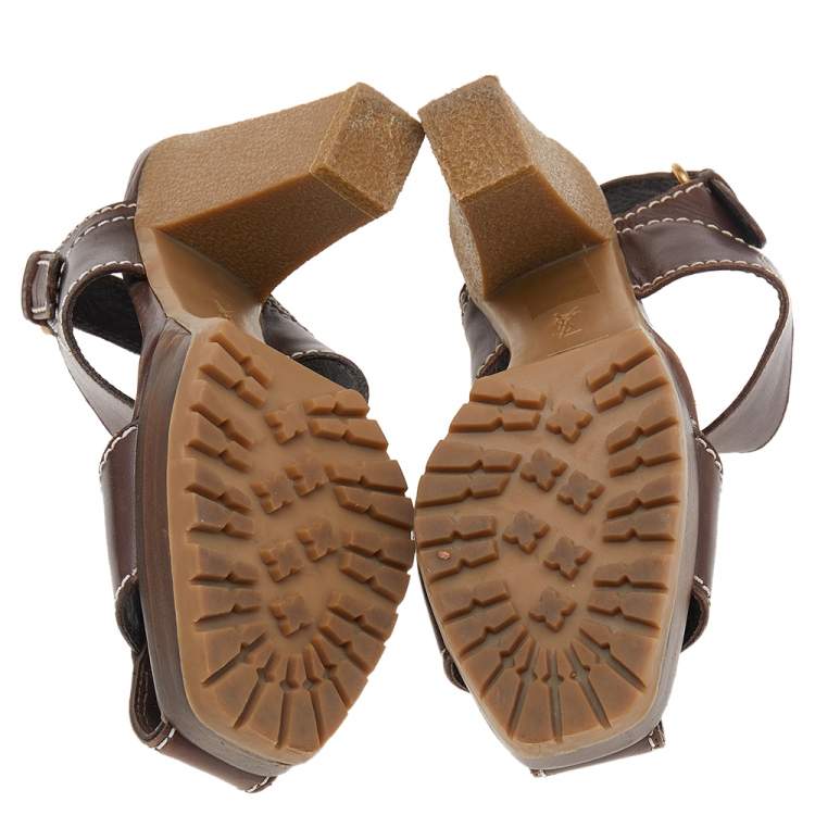 Pre Owned Yves Saint Laurent Brown Leather Ankle Strap Sandals Size 37