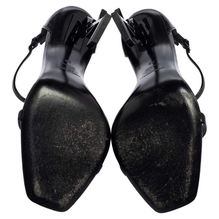 Pre Owned Yves Saint Laurent Black Patent Leather Opyum Sandals Size 39