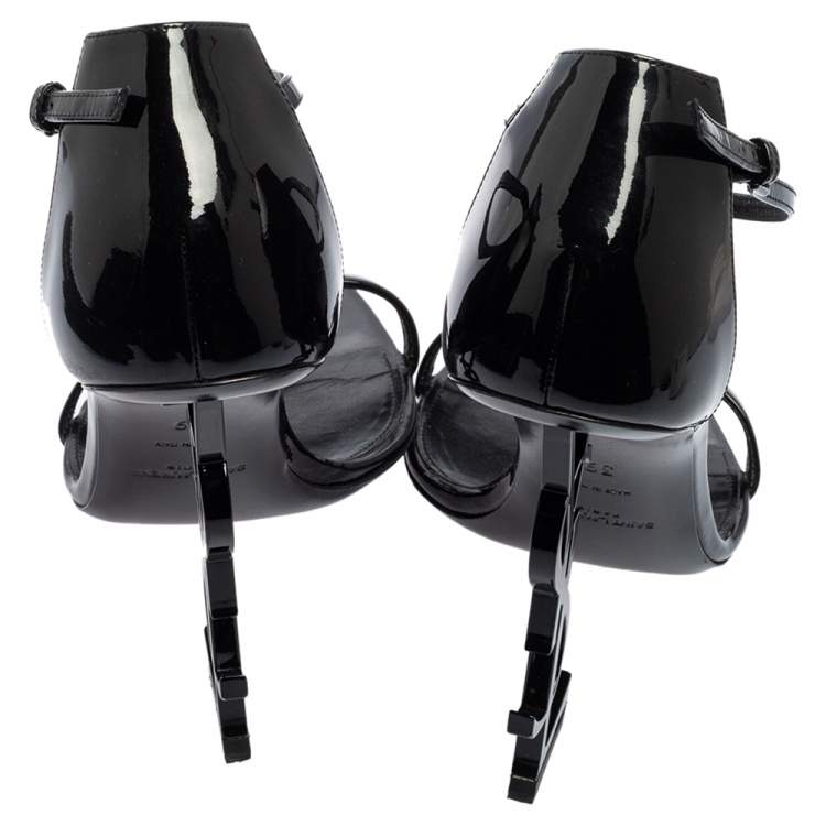 Pre Owned Yves Saint Laurent Black Patent Leather Opyum Sandals Size 39