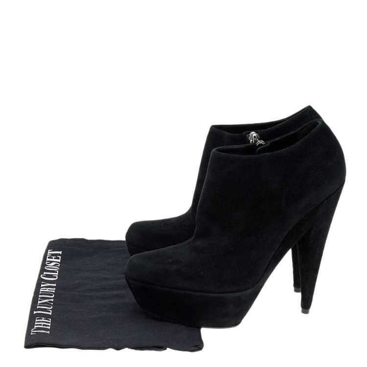 Pre Owned Yves Saint Laurent Black Suede Platform Ankle Boots Size 40