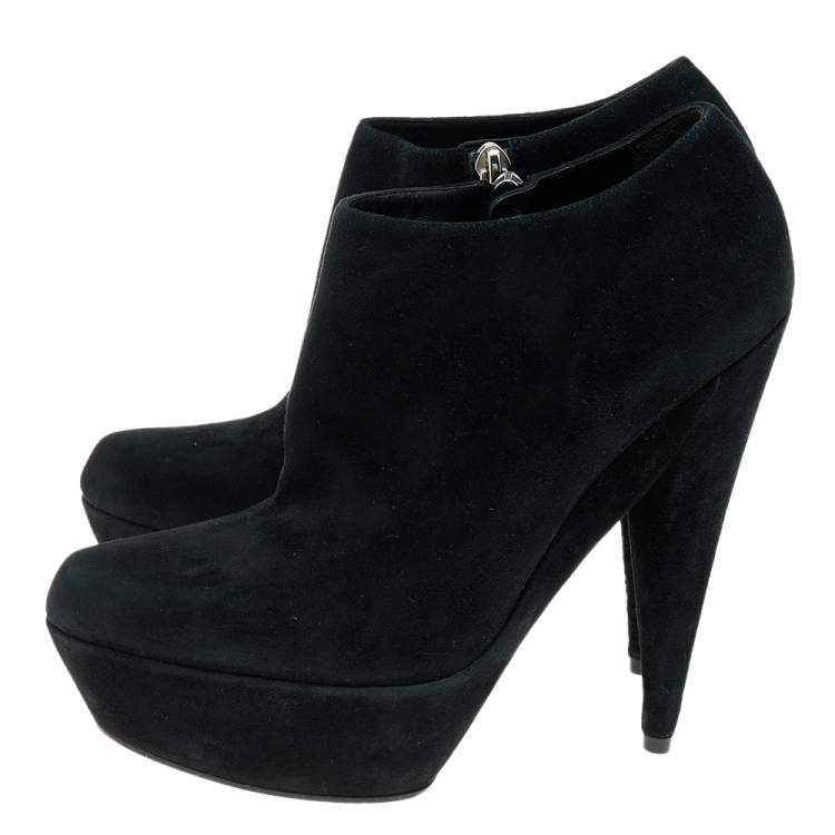 Pre Owned Yves Saint Laurent Black Suede Platform Ankle Boots Size 40