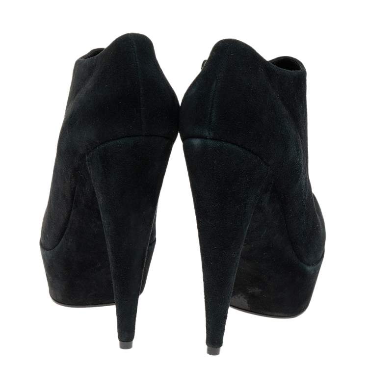 Pre Owned Yves Saint Laurent Black Suede Platform Ankle Boots Size 40