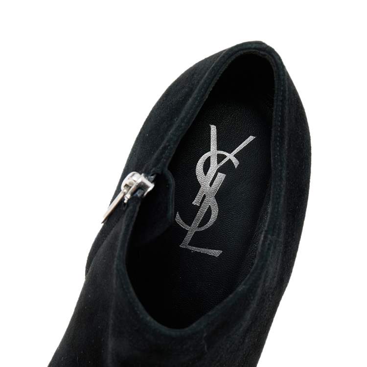 Pre Owned Yves Saint Laurent Black Suede Platform Ankle Boots Size 40