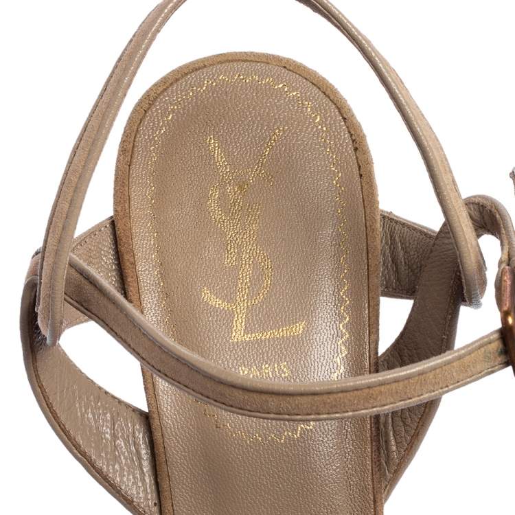 Pre Owned Yves Saint Laurent Beige Suede Tribute Sandals Size 38.5
