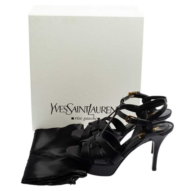 Pre Owned Saint Laurent Black leather Tribute Platform Sandals Size 36   