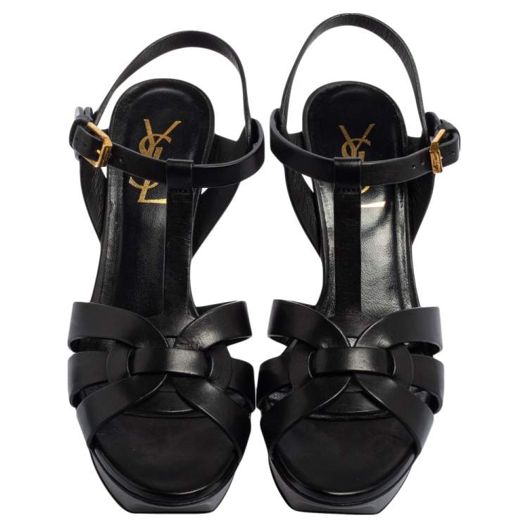 Pre Owned Saint Laurent Black leather Tribute Platform Sandals Size 36   