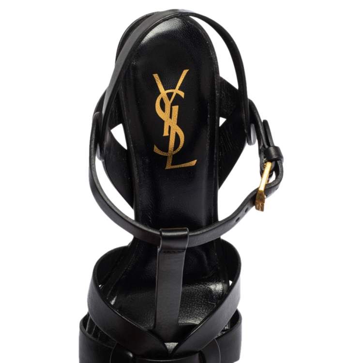 Pre Owned Saint Laurent Black leather Tribute Platform Sandals Size 36   