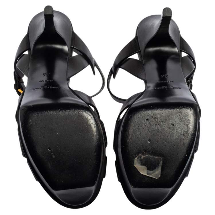 Pre Owned Saint Laurent Black leather Tribute Platform Sandals Size 36   