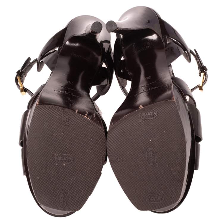 Pre Owned Yves Saint Laurent Burgundy Patent Leather Tribute Sandals Size 38