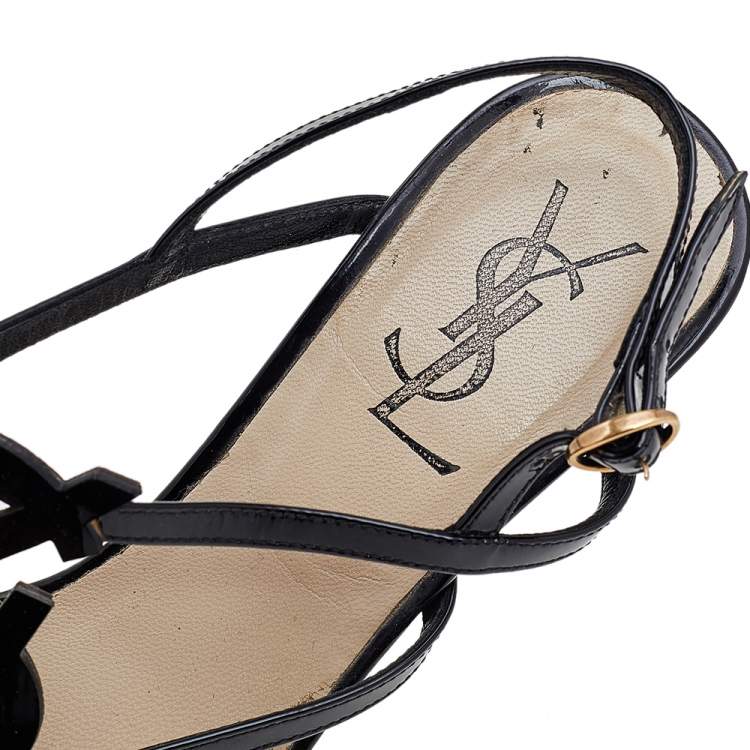 Pre Owned Yves Saint Laurent Black Patent Leather Hero Slingback Sandals Size 35