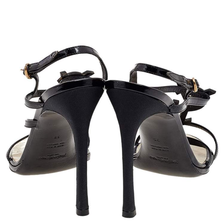 Pre Owned Yves Saint Laurent Black Patent Leather Hero Slingback Sandals Size 35