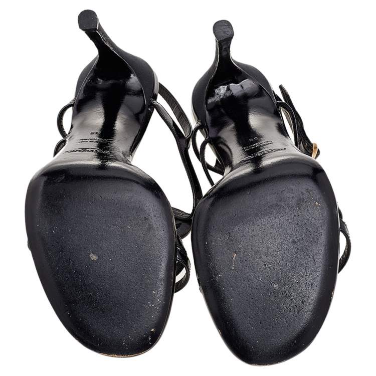 Pre Owned Yves Saint Laurent Black Patent Leather Hero Slingback Sandals Size 35