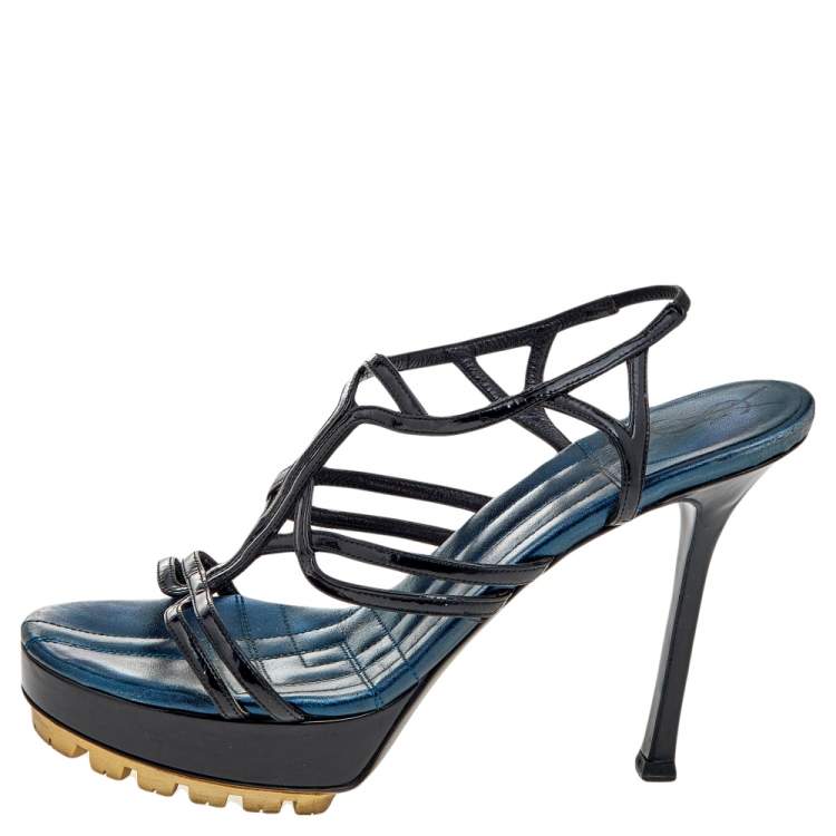 Yves Saint Laurent Black Patent Leather Strappy Platform