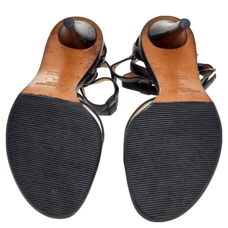 مملوكة مسبقًا Yves Saint Laurent Black Leather Ankle Strap Sandals Size 36