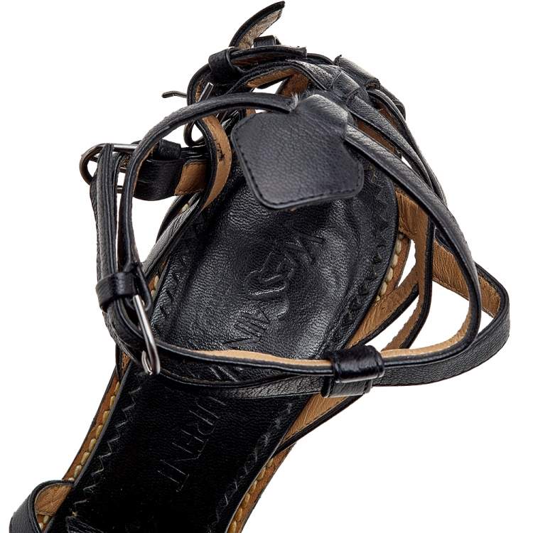 مملوكة مسبقًا Yves Saint Laurent Black Leather Ankle Strap Sandals Size 36