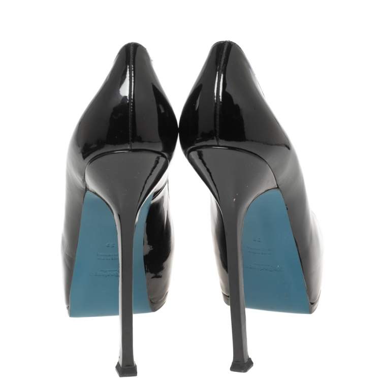 Pre Owned Yves Saint Laurent Black Patent Leather Tribtoo Platform Pumps Size 39