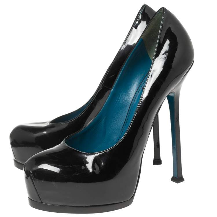 Pre Owned Yves Saint Laurent Black Patent Leather Tribtoo Platform Pumps Size 39