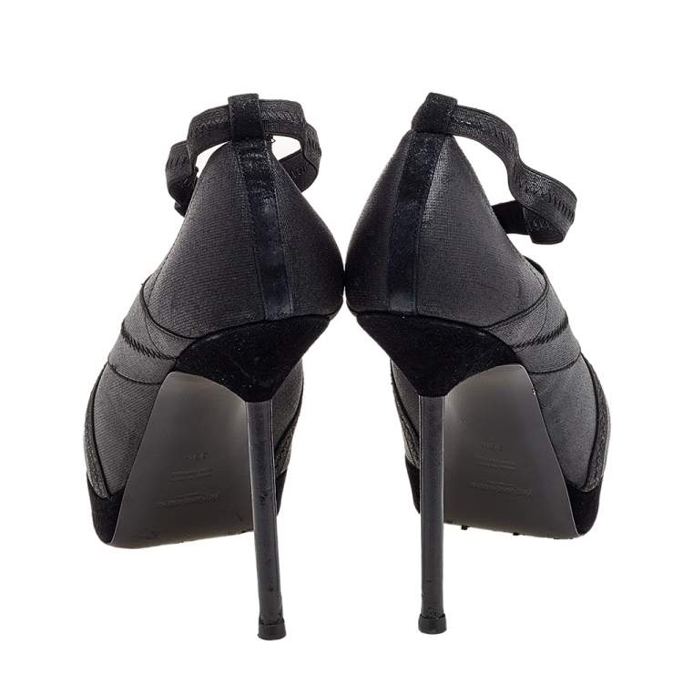 Pre Owned Yves Saint Laurent Black Elastic Bandage And Suede Booties Size 39.5