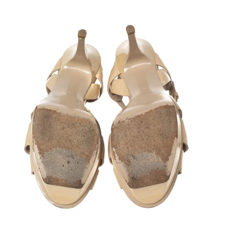 مملوكة مسبقًا Saint Laurent Beige Patent Leather Tribute Sandals Size 39