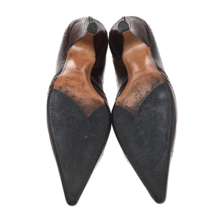 Pre Owned Yves Saint Laurent Brown Leather Pointed Toe Pumps Size 40