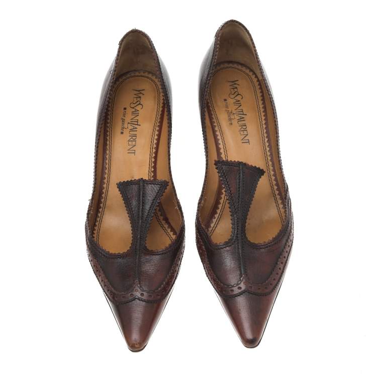 Pre Owned Yves Saint Laurent Brown Leather Pointed Toe Pumps Size 40
