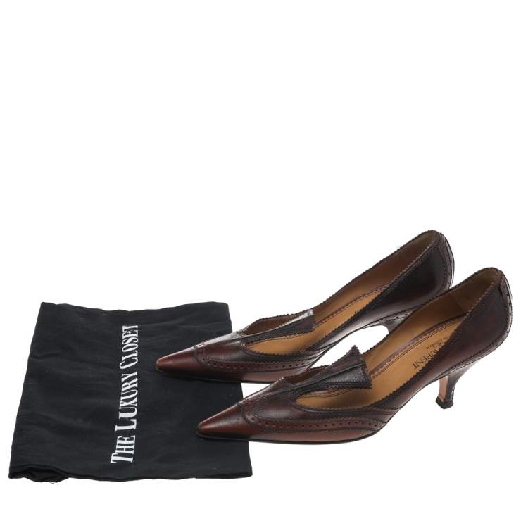 Pre Owned Yves Saint Laurent Brown Leather Pointed Toe Pumps Size 40