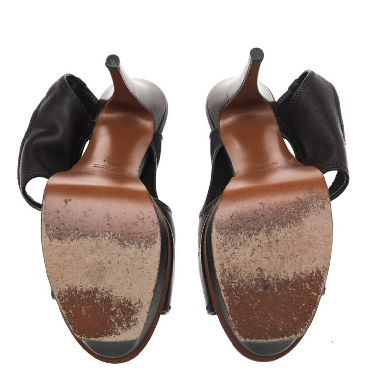 Pre Owned Yves Saint Laurent Dark Brown Leather Platform Sandals Size 41