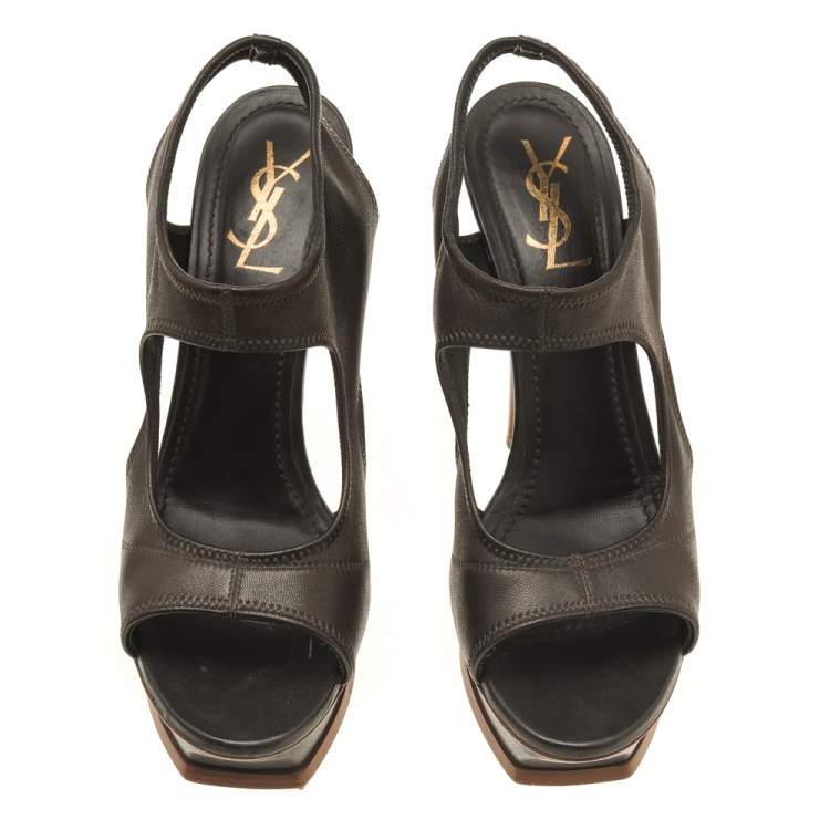 Pre Owned Yves Saint Laurent Dark Brown Leather Platform Sandals Size 41