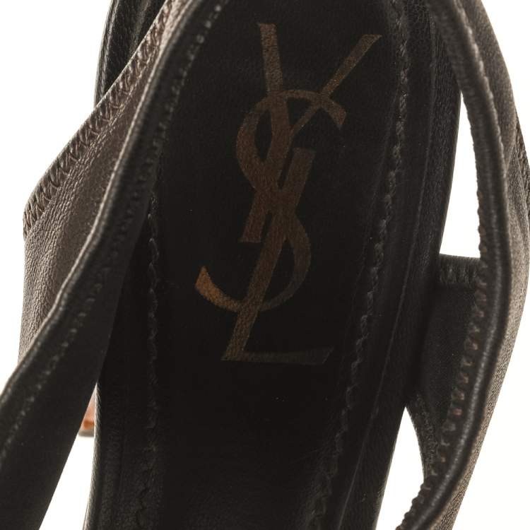 Pre Owned Yves Saint Laurent Dark Brown Leather Platform Sandals Size 41