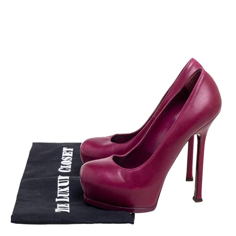 Pre Owned Saint Laurent Plum Leather Tribtoo Pumps Size 35.5