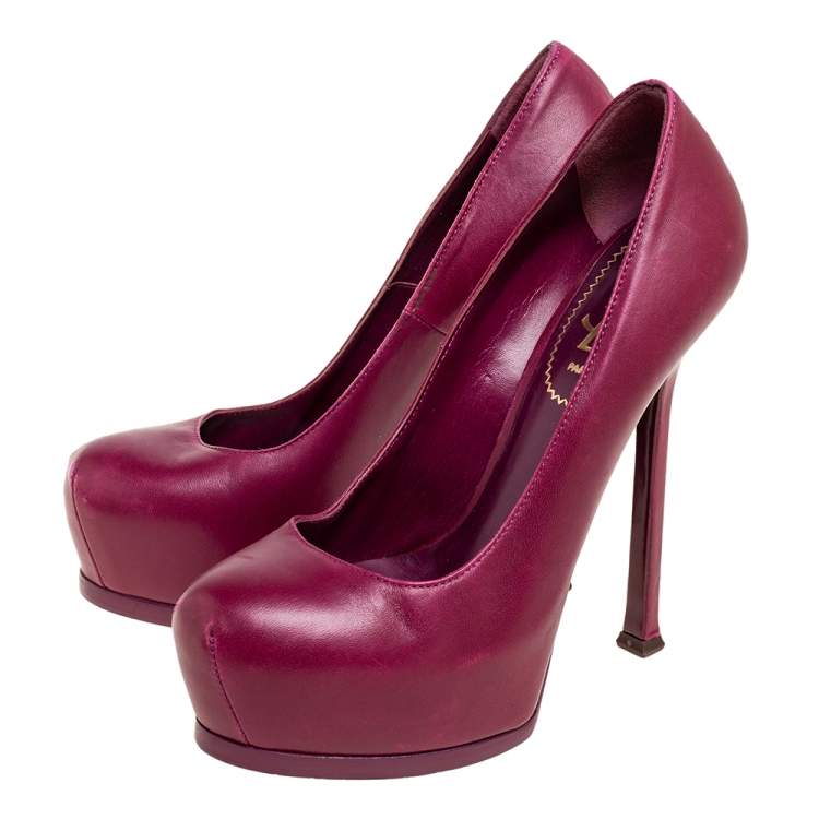 Pre Owned Saint Laurent Plum Leather Tribtoo Pumps Size 35.5