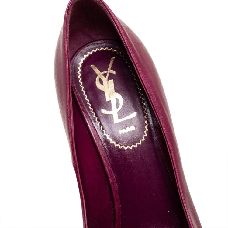 Pre Owned Saint Laurent Plum Leather Tribtoo Pumps Size 35.5