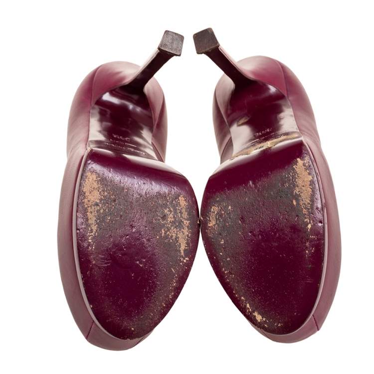 Pre Owned Saint Laurent Plum Leather Tribtoo Pumps Size 35.5