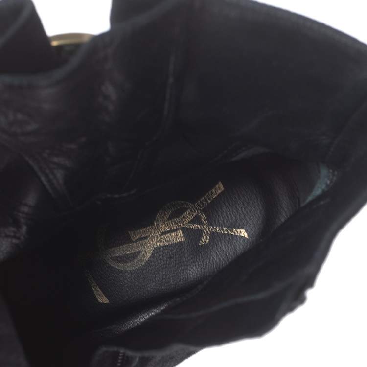 Pre Owned Saint Laurent Black Suede Buckle Platform Ankle Boots Size 41