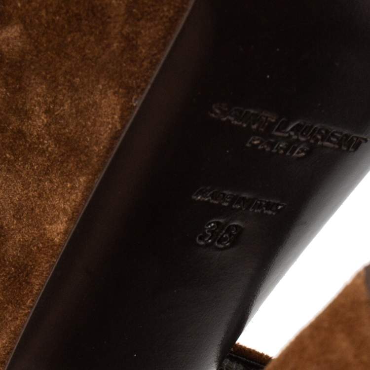 Pre Owned Yves Saint Laurent Brown Suede Ankle Strap Platform Sandals Size 38