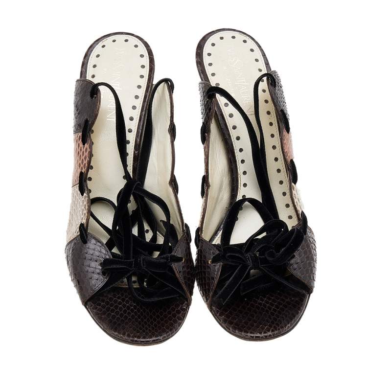 Pre Owned Yves Saint Laurent Multicolor Python Ankle Wrap Sandals Size 38.5