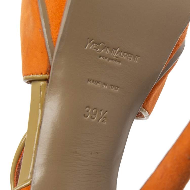 Pre Owned Saint Laurent Orange Nubuck Leather Strappy Platform Sandals Size 39.5 