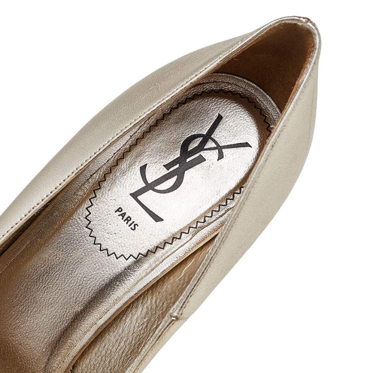 Pre Owned Yves Saint Laurent Metallic Gold Leather Tribtoo Platform Pumps Size 40