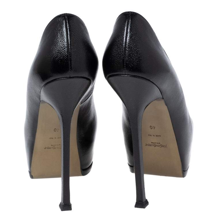 Pre Owned Yves Saint Laurent Black Leather Tribtoo Platform Pumps Size 40